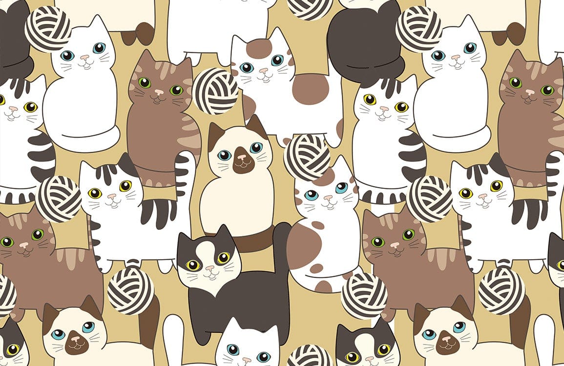 Cute Whimsical Cat Pattern Mural Wallpaper