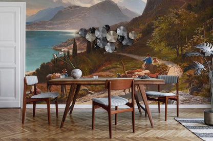 Vintage Landscape Scenic Wall Mural in dining room