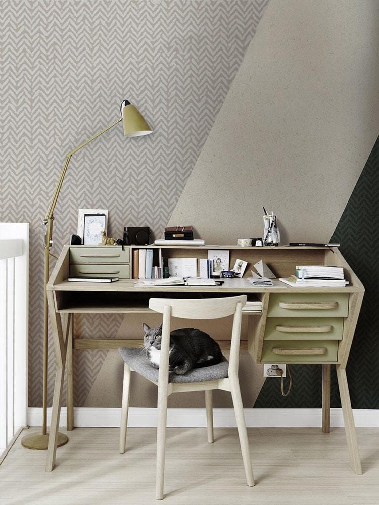 Home office wallpaper mural with a green textured block pattern for decorating
