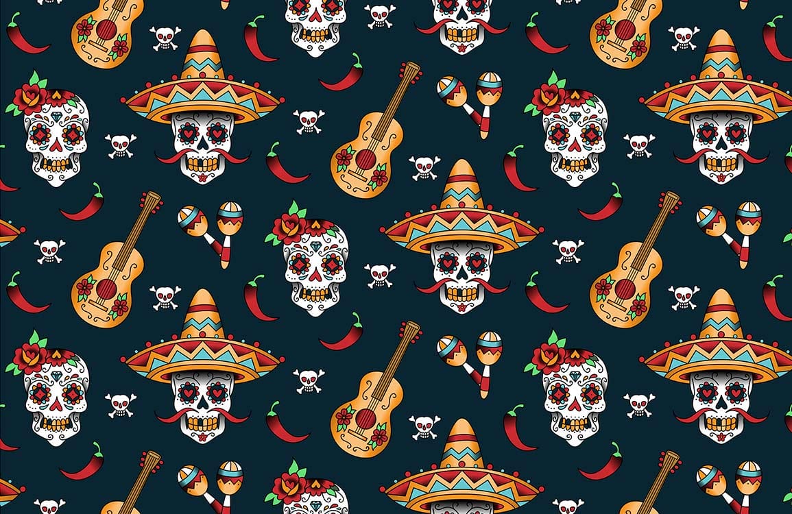 Skeleton & Guitar Pattern Cool Wallpaper Home Decor