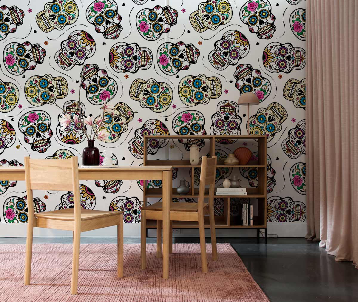 Colourful Skeleton Pattern Wallpaper Home Interior Decoration