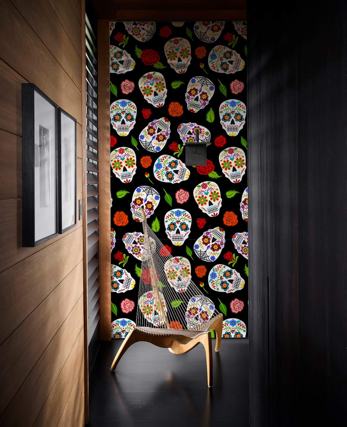 Skeleton & Rose Pattern Cool Wallpaper Decoration Idea