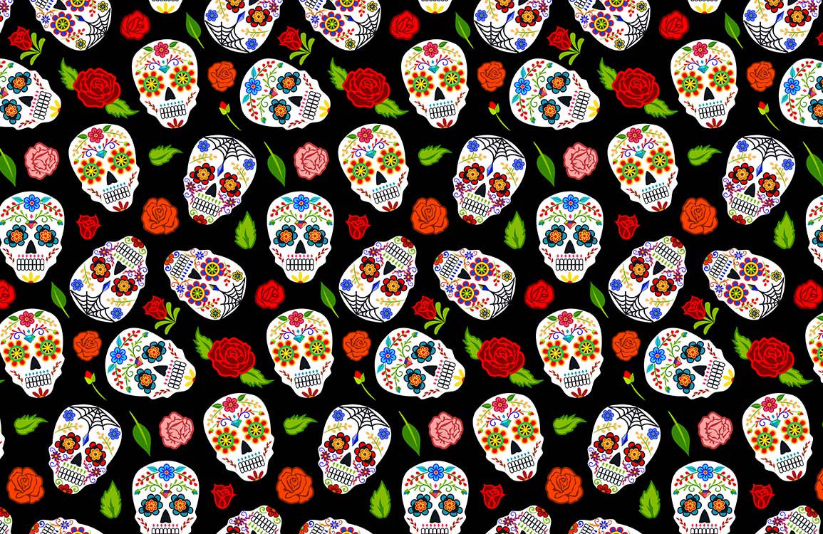 Colorful Sugar Skull Floral Mural Wallpaper