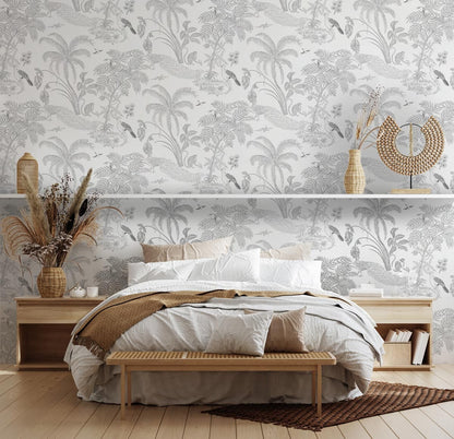 Tropical Jungle Animal Print Wallpaper in bedroom