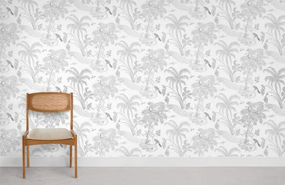 Tropical Jungle Animal Print Wallpaper in living room