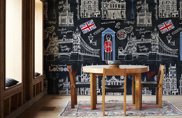 Chic Londra Sketch Monocromo Murales Carta da Parati