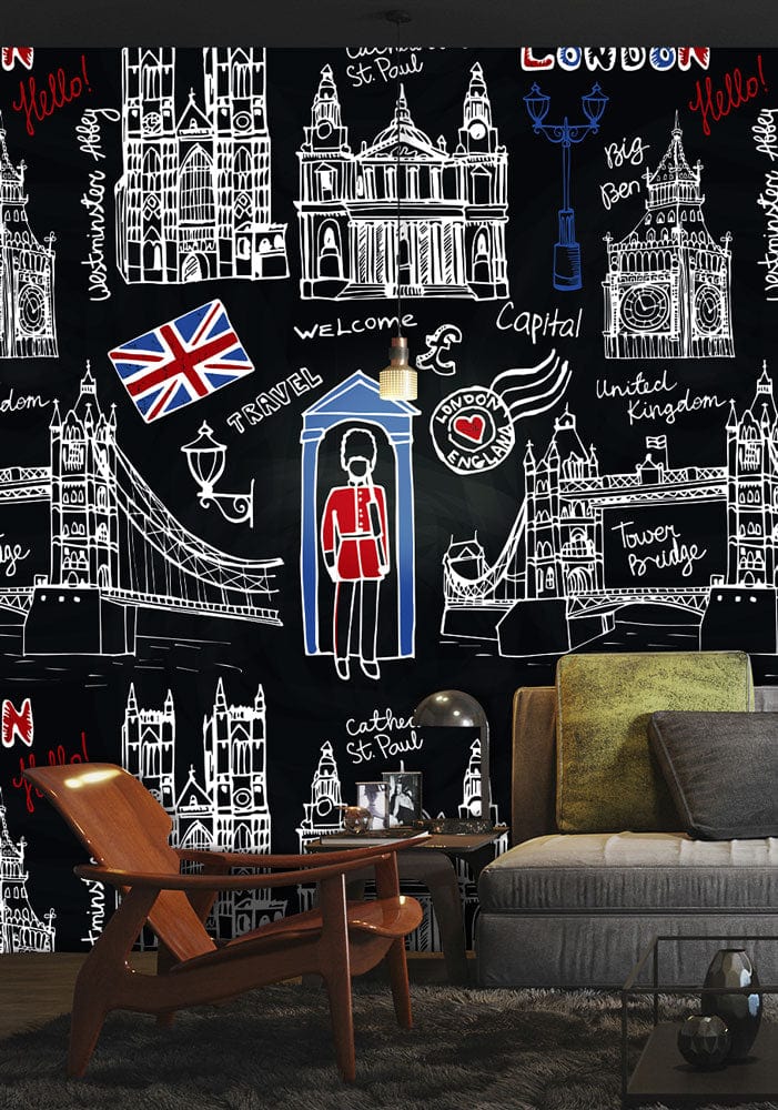 sketch london wallpaper mural living room decor