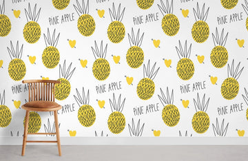 Yellow Pineapple Heart Whimsical Mural Wallpaper