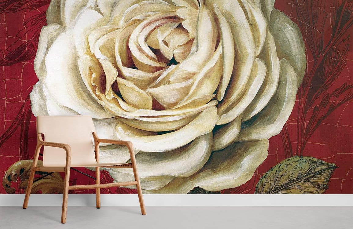 Vintage Floral Rose Red Mural Wallpaper