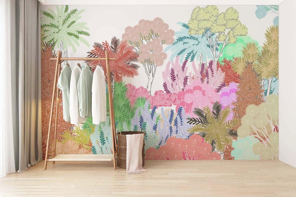 Decoration of the Hallway with a Tree Sketch Wallpaper Mural