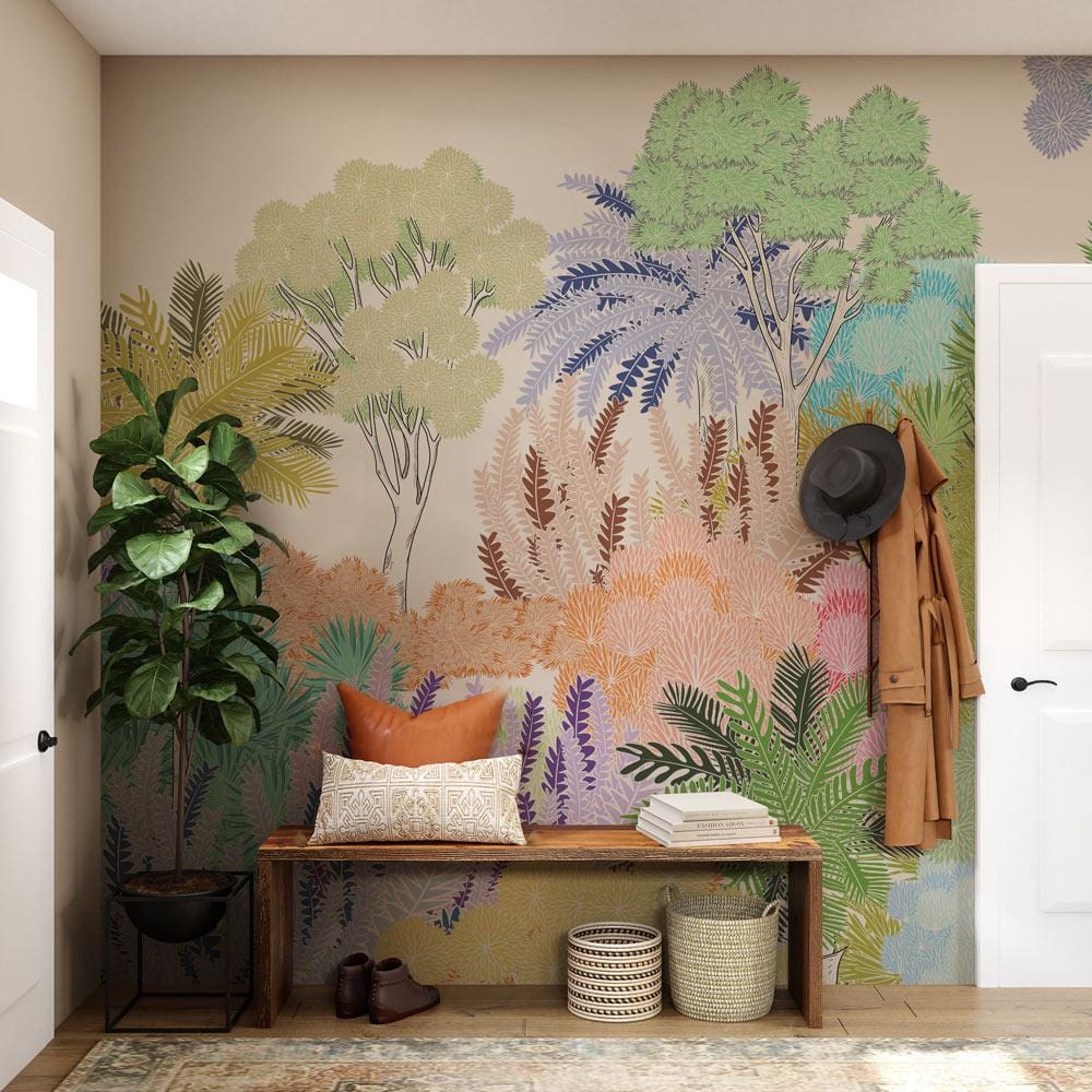 Wallpaper mural with a sketch of trees for use in decorating the hallway