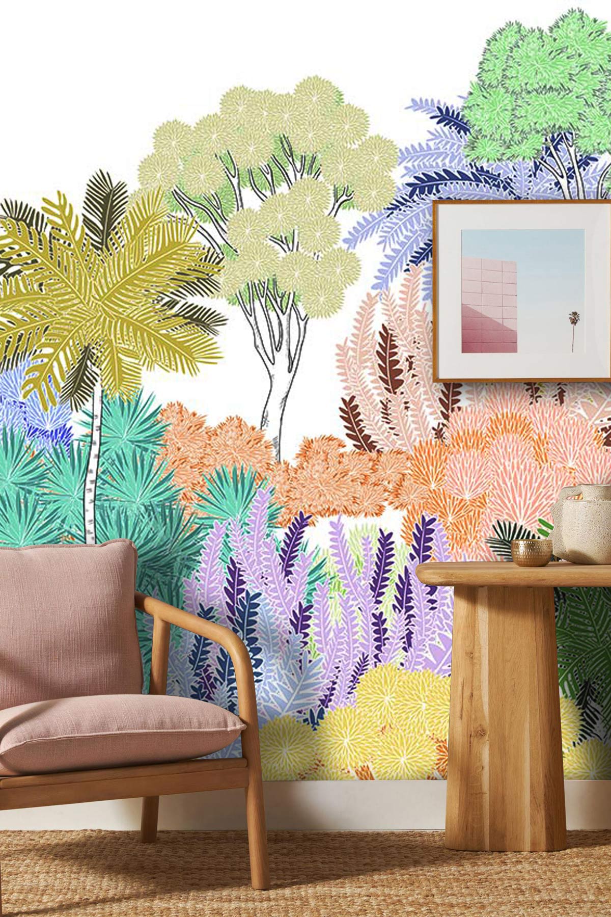 Wallpaper mural with a sketch of trees for use in decorating the hallway