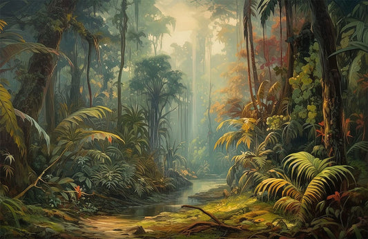 Tropical Jungle River Landscape Mural Wallpaper