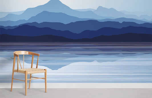 Serene Blue Mountain Landscape Wall Mural Wallpaper