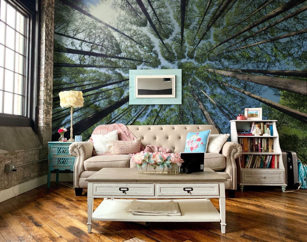Wallpaper Mural for Living Room Decoration Featuring a Scene of Sky Overlooking Forest Crevices