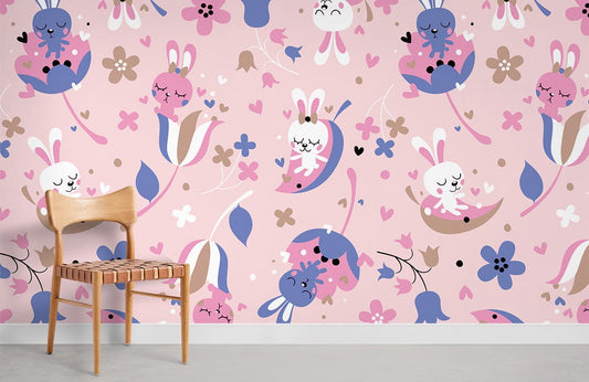 Sleep Bunny Cartoon Animal Wallpaper Room Decoration Idea