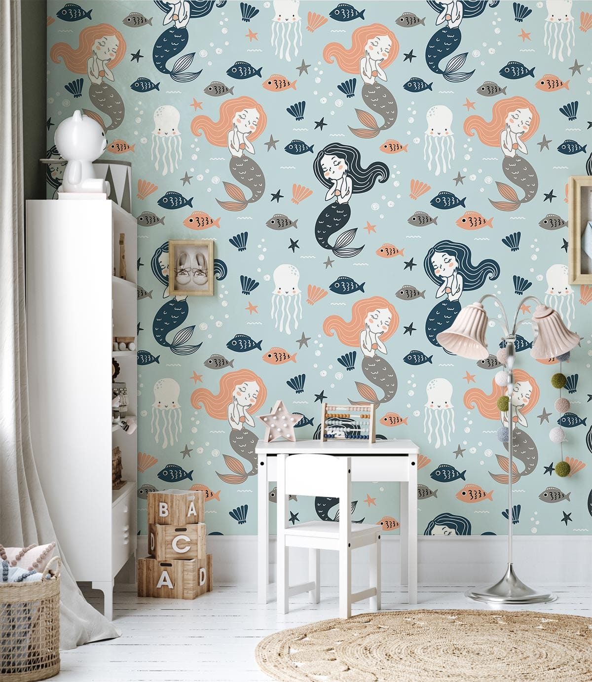 Sleeping Mermaids and Fishes Animal Wallpaper Home Interior Decor