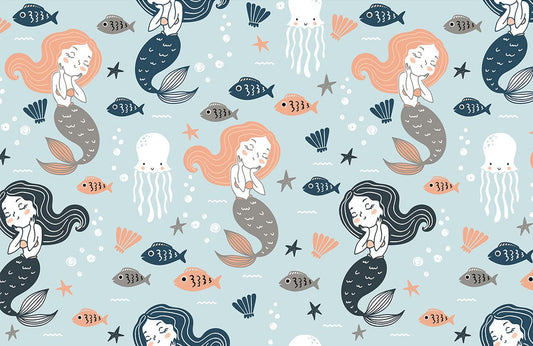 Sleeping Mermaids and Fishes Custom Wallpaper Art Design