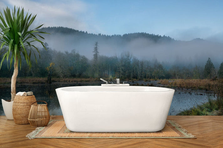 Serene Misty Forest Lake Mural Wallpaper | Ever Wallpaper – Everwallpaper