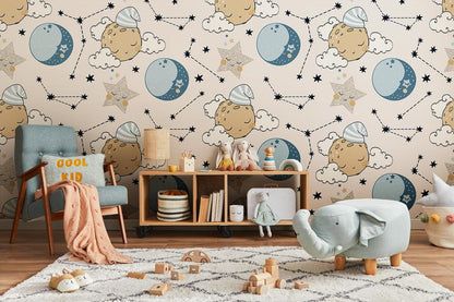 Sleeping Universe Space Cartoon Mural Kid's Room