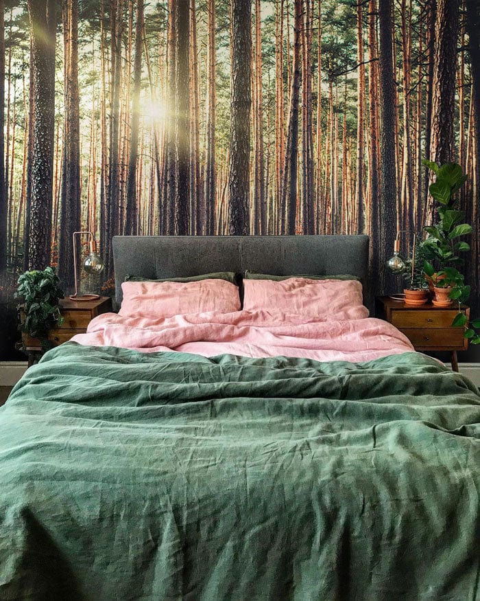 3d visual effect brown forest wall mural bedroom interior 