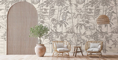Whimsical Sloth Bamboo Forest Mural Wallpaper in living room