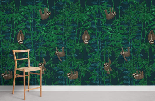 Sloth Jungle Green Kids Room Mural Wallpaper