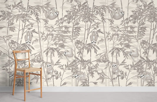 Whimsical Sloth Bamboo Forest Mural Wallpaper