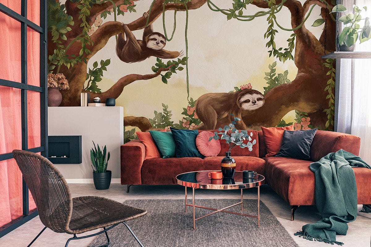 Wall painting featuring a sloth in the forest, ideal for use as a decorative accent in your home