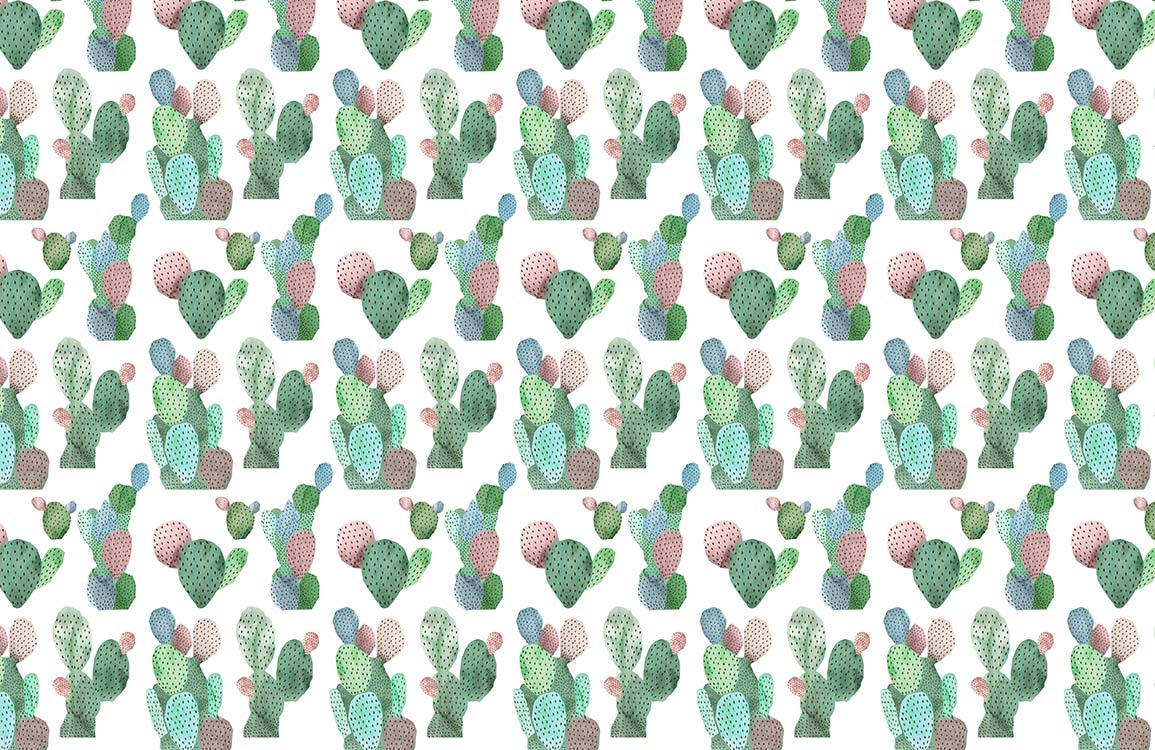 Colorful Cactus Pattern Kids Mural Wallpaper