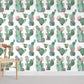 green cactus pattern wall mural room