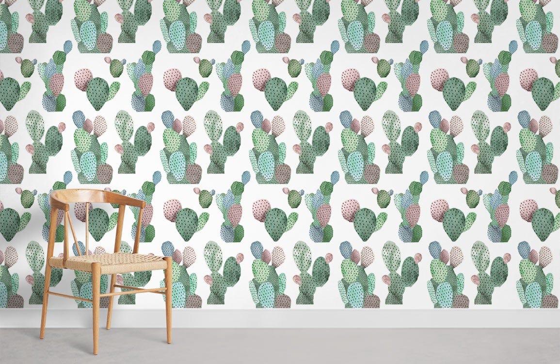 green cactus pattern wall mural room