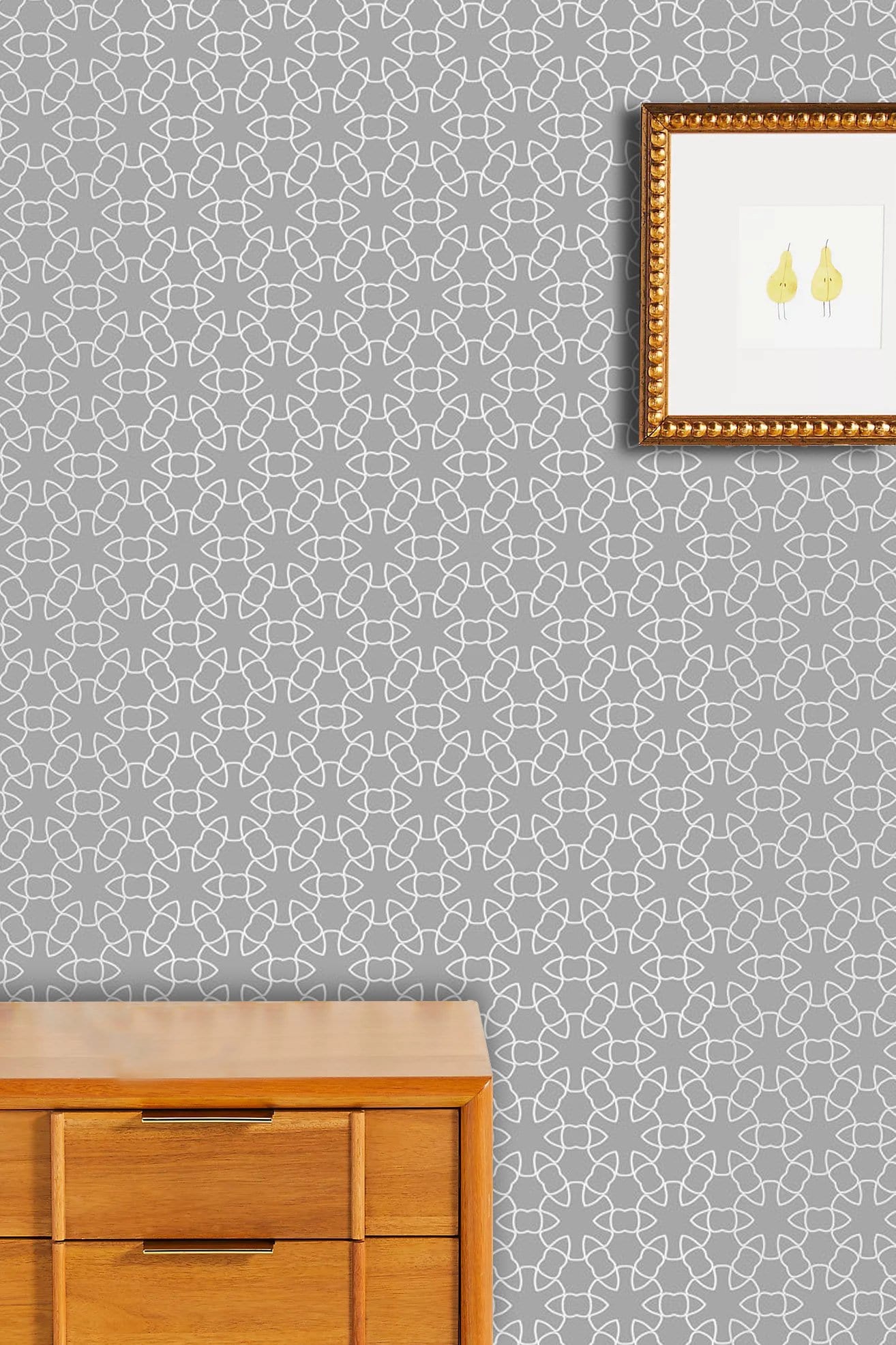 Decorate your living room with this wallpaper mural with a densely packed pattern.
