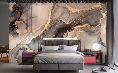 smoke grey marble feature wall mural bedroom interior
