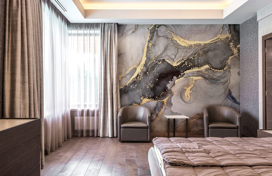smoke grey marble wallpaper mural bedroom interior decor