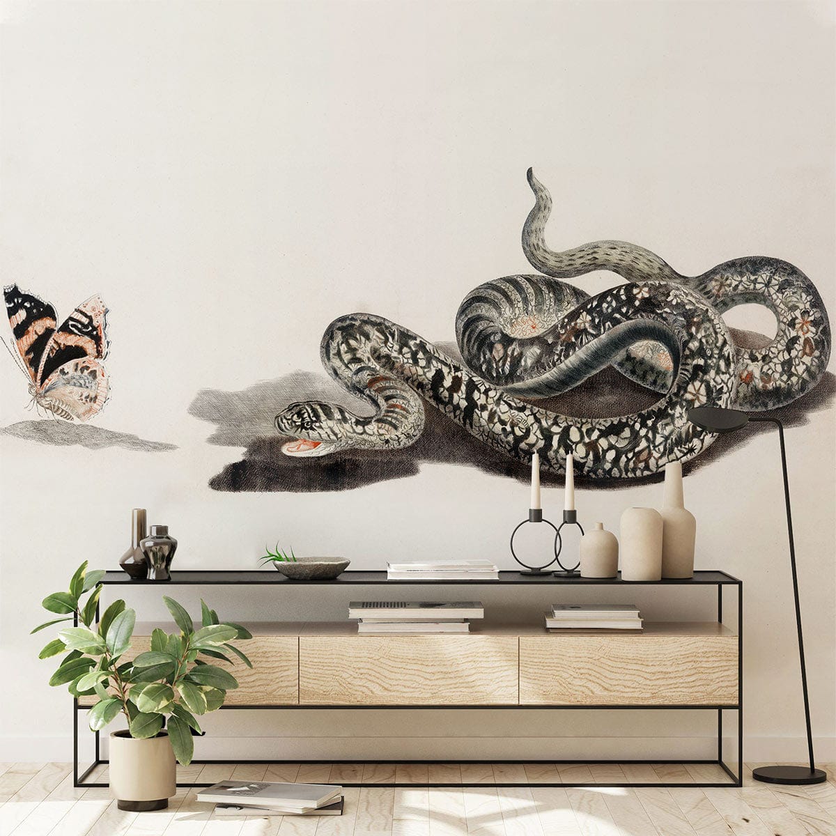 Snake & Butterfly Animal Mural Decoration