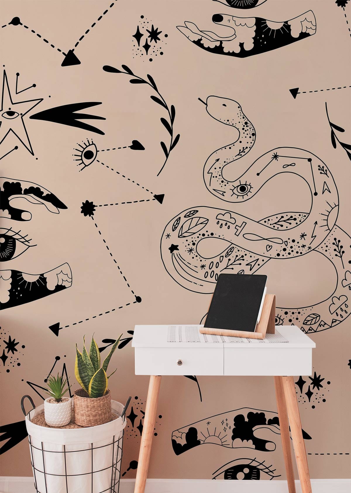 Divination Wallpaper with snake and eyes Mural for study room