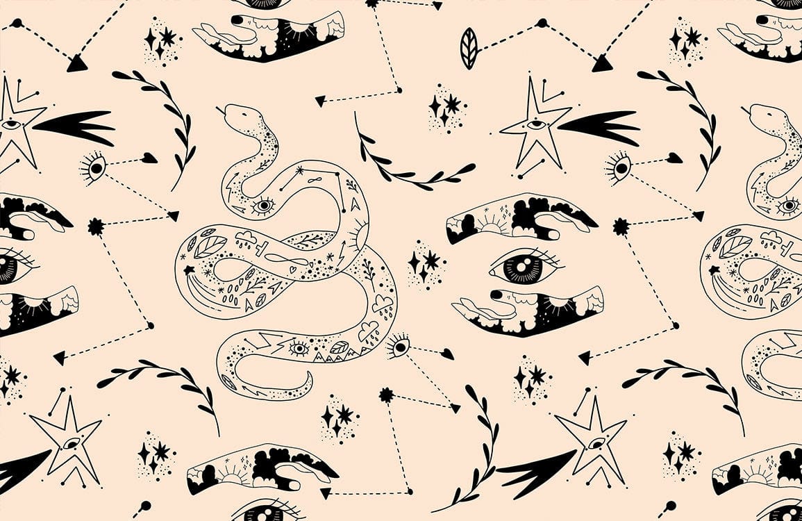 Divination Wallpaper with snake and eyes Mural