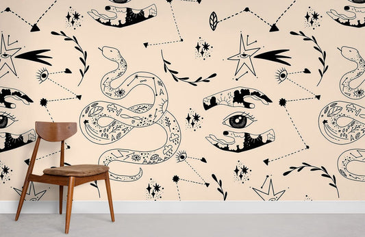 Divination Wallpaper with snake and eyes Mural for Room decor