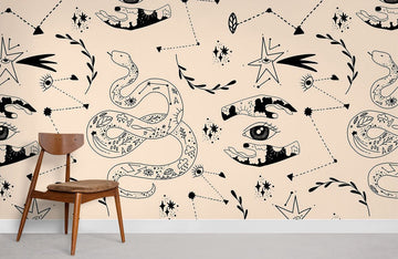 Moderne Mystische Beige Boho Wandtapete