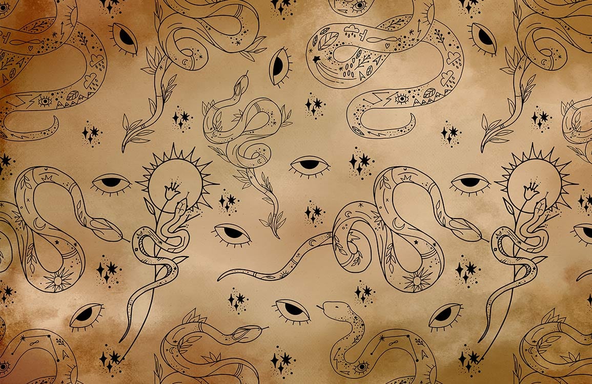 Mystical Serpent Gold Accent Mural Wallpaper