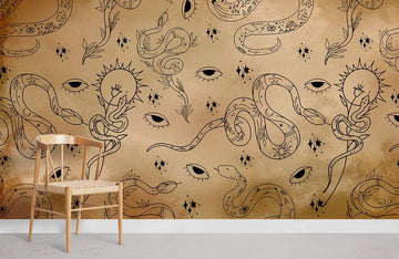 Mystical Serpent Gold Accent Mural Wallpaper