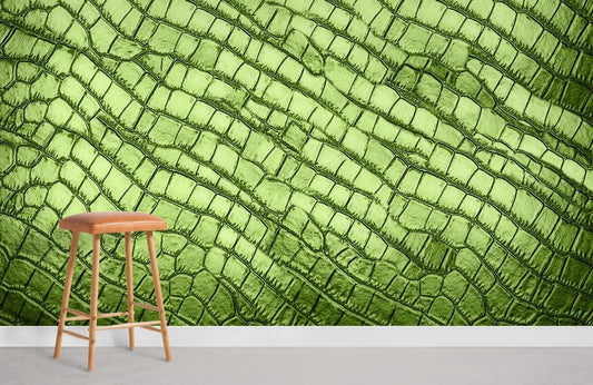Emerald Green Crocodile Texture Mural Wallpaper