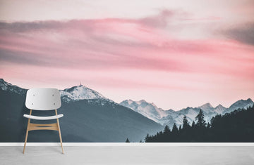Pink Sunset Mountain Landscape Mural Wallpaper