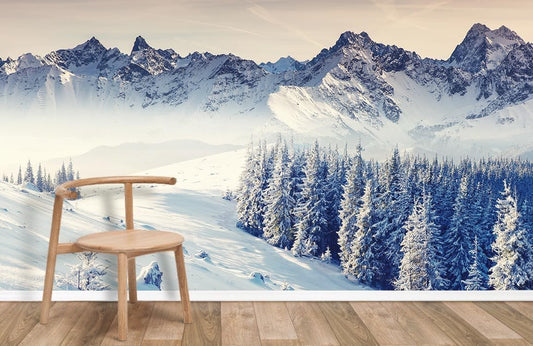 Wallpaper mural with snow-capped mountains