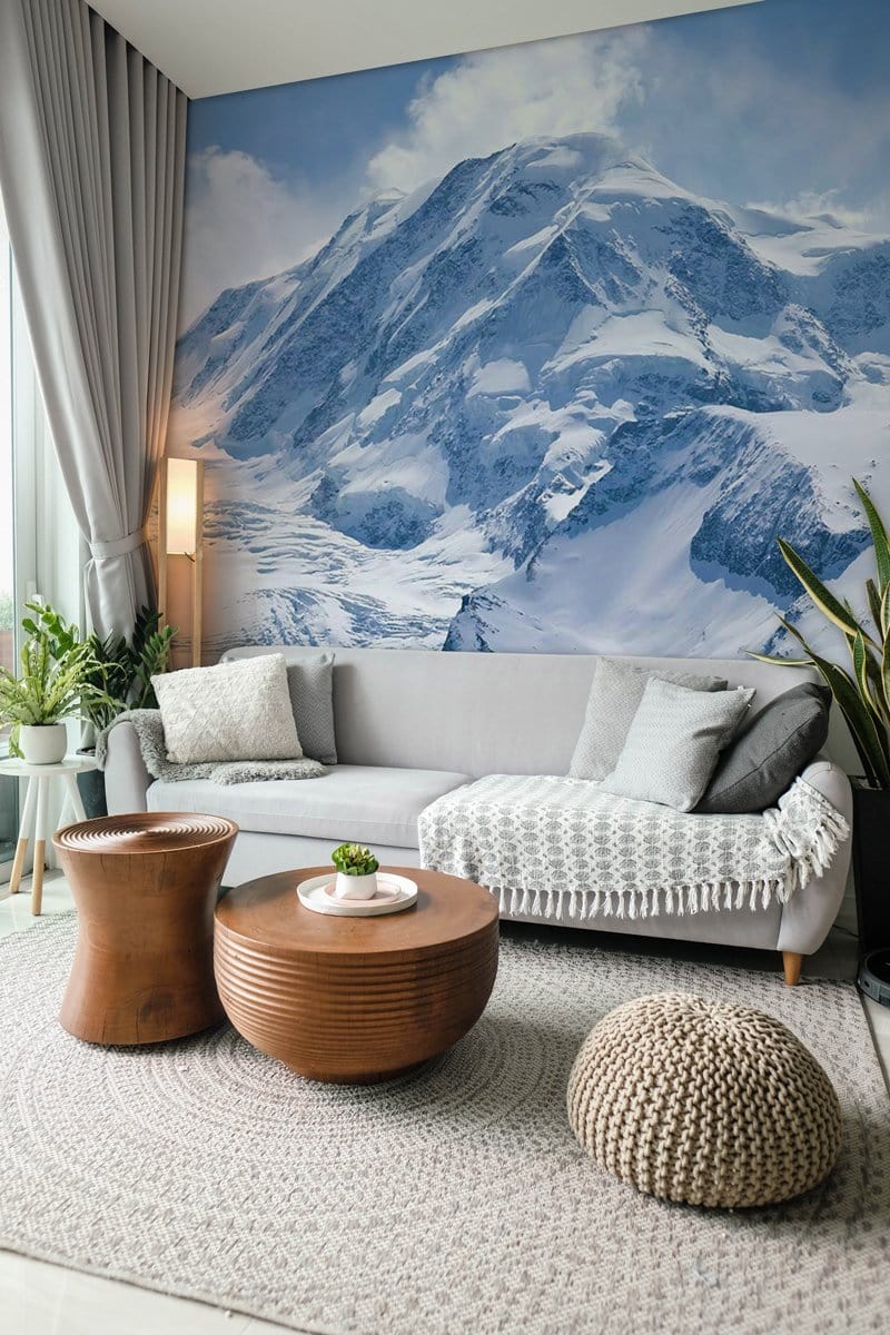 Wallpaper mural of the mountains covered in snow for the living room