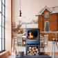 Wallpaper Mural of a Snow-Covered Red House, Ideal for Home Decoration