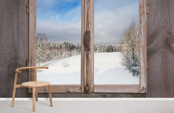 Rustic Wood Winter Landscape Mural Wallpaper