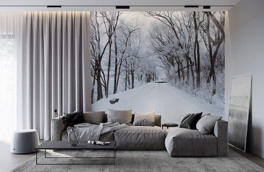 Living room winter forest mural wallpaper