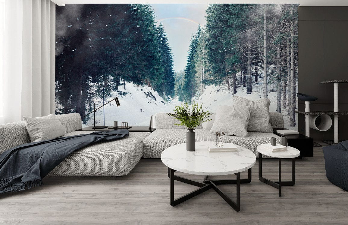 Living room snow mural wallpaper